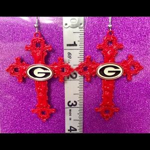 Flowered Cross Red Georgia Bulldogs Earrings